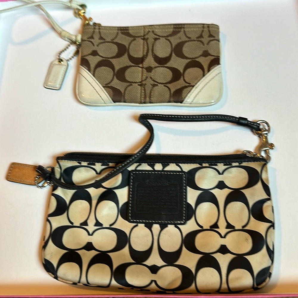 2 Coach monogram pouches clutch wristlets